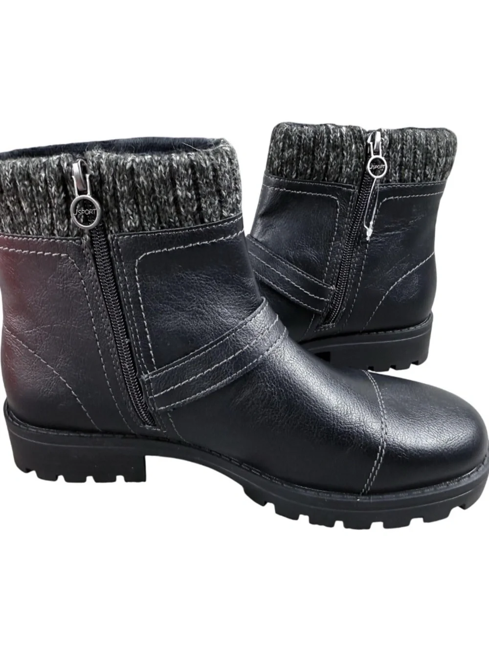 New JSport Violet Boots Women's Black Zip Knit Cuff Memory Foam Ankle Bootie